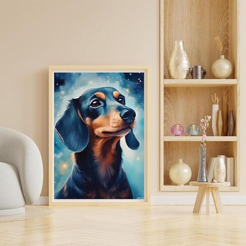 UIBDVKS Landscape Theme Craft Starry Night Dachshund Diamond Painting Kit for Adults DIY Diamond Art Diamond Painting, 5D Round Diamond for Home Wall Decor, Gifts for Family Friends 12x16inch/30x40cm in Saudi Arabia