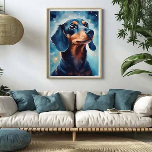 UIBDVKS Landscape Theme Craft Starry Night Dachshund Diamond Painting Kit for Adults DIY Diamond Art Diamond Painting, 5D Round Diamond for Home Wall Decor, Gifts for Family Friends 12x16inch/30x40cm in Saudi Arabia