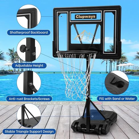Pool Basketball Hoop Poolside Height Adjustable Portable Basketball Hoop for Pool with Shatterproof Backboard and Weather-Resistant Steel Screws/Brackets, Includes Ball and Air Pump in Saudi Arabia