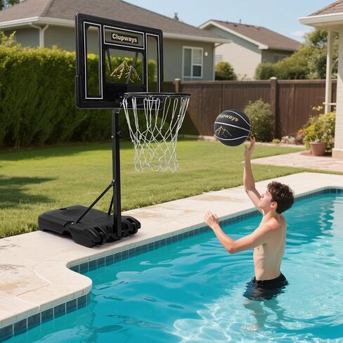 Pool Basketball Hoop Poolside Height Adjustable Portable Basketball Hoop for Pool with Shatterproof Backboard and Weather-Resistant Steel Screws/Brackets, Includes Ball and Air Pump in Saudi Arabia