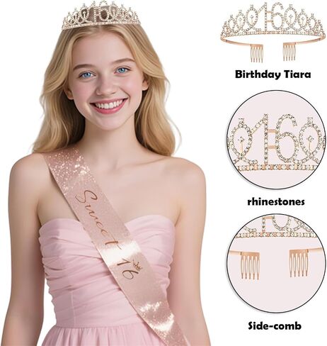 Sweet 16 Party Decorations, JKIYT Happy 16th Birthday Decorations for Girls, Rose Gold Sweet Sixteen Decor Include Sash and Crown, Balloons, Banner, Tablecloth, Backdrop, Cake Topper & Birthday Card in Saudi Arabia