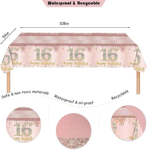 Sweet 16 Party Decorations, JKIYT Happy 16th Birthday Decorations for Girls, Rose Gold Sweet Sixteen Decor Include Sash and Crown, Balloons, Banner, Tablecloth, Backdrop, Cake Topper & Birthday Card in Saudi Arabia