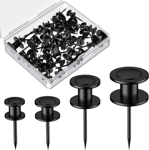 Uniclife 40 Pcs Thumb Tacks, Double Headed Picture Hangers, 4 Size Push Pins for Wall, Picture Hanging Nails, Long Wall Hooks for Pictures Photo Frame Tapestry and Decor, Black in Saudi Arabia