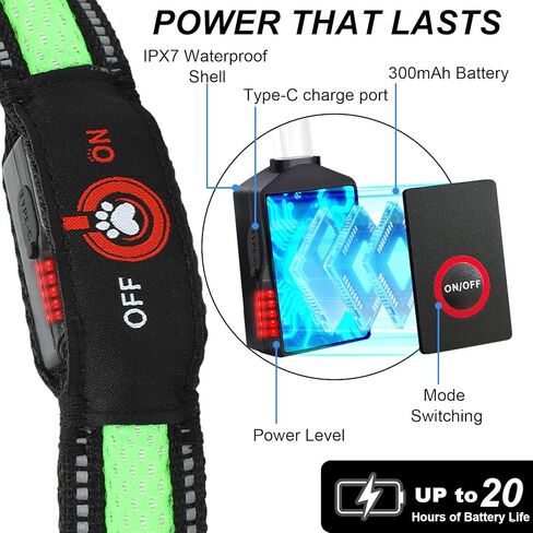 Light Up Dog Collar-Rechargeable & Long-Lasting Power LED Dog Collar Lights for Night Walking, Waterproof & Safety Glowing Collars for Medium Dogs [Green-M] in Kuwait