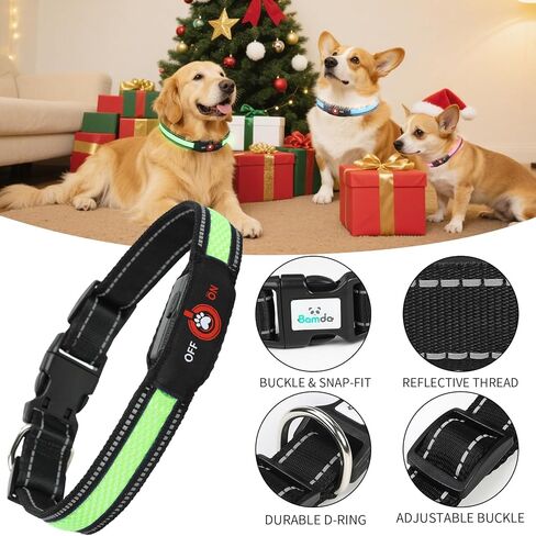 Light Up Dog Collar-Rechargeable & Long-Lasting Power LED Dog Collar Lights for Night Walking, Waterproof & Safety Glowing Collars for Medium Dogs [Green-M] in Kuwait