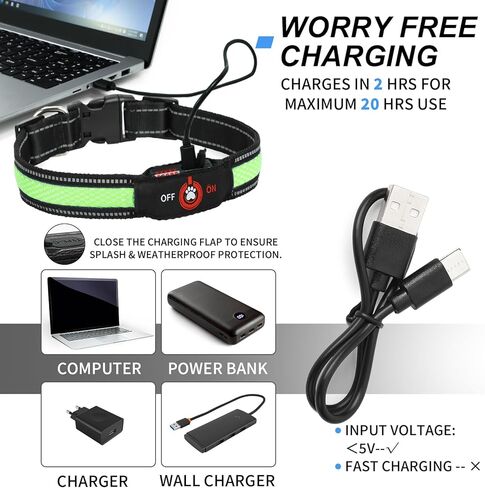 Light Up Dog Collar-Rechargeable & Long-Lasting Power LED Dog Collar Lights for Night Walking, Waterproof & Safety Glowing Collars for Medium Dogs [Green-M] in Kuwait