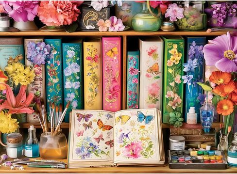 300 Pieces Puzzles for Adults,Flower & Butterfly Handbook Puzzle for Adults,Beautiful Books Jigsaw Puzzles for Kids Ages 8-10,Puzzle for Seniors Large Piece Puzzles for Family Game Nights,20.5 x 15 In in Saudi Arabia