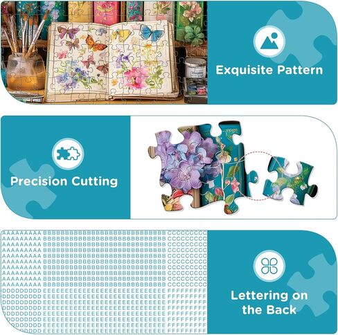 300 Pieces Puzzles for Adults,Flower & Butterfly Handbook Puzzle for Adults,Beautiful Books Jigsaw Puzzles for Kids Ages 8-10,Puzzle for Seniors Large Piece Puzzles for Family Game Nights,20.5 x 15 In in Saudi Arabia