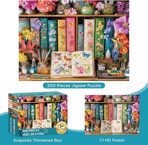 300 Pieces Puzzles for Adults,Flower & Butterfly Handbook Puzzle for Adults,Beautiful Books Jigsaw Puzzles for Kids Ages 8-10,Puzzle for Seniors Large Piece Puzzles for Family Game Nights,20.5 x 15 In in Saudi Arabia