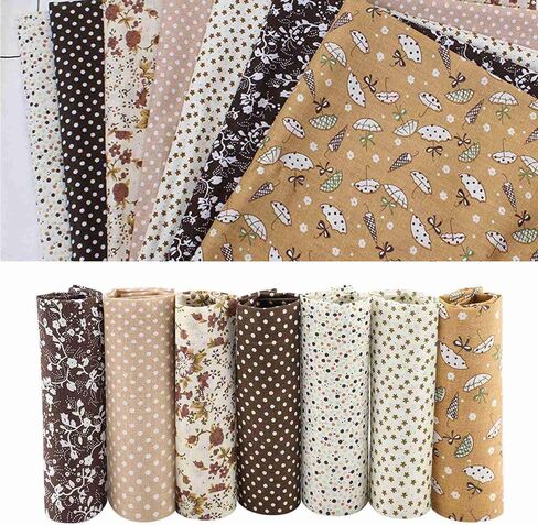 النسيج 7pcs 25 * 25 سم النسيج القطن DIY الأزهار نقطات متنوعة مسبقات أدوات الفراش حزمة ليل ليف خياطة الترقيع (25 * 25) in Saudi Arabia