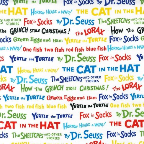 Robert Kaufman DI-494 Celebrate Seuss! Book Titles Fabric by The Yard, White in Saudi Arabia