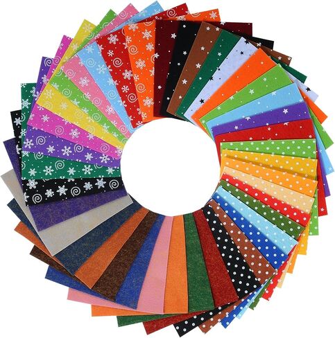 DIY Polyester Patterned Felt Fabric Squares Sheets Assorted Colors 6x6 inch for Crafts, 1mm Thick 40Pcs in Saudi Arabia