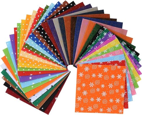 DIY Polyester Patterned Felt Fabric Squares Sheets Assorted Colors 6x6 inch for Crafts, 1mm Thick 40Pcs in Saudi Arabia