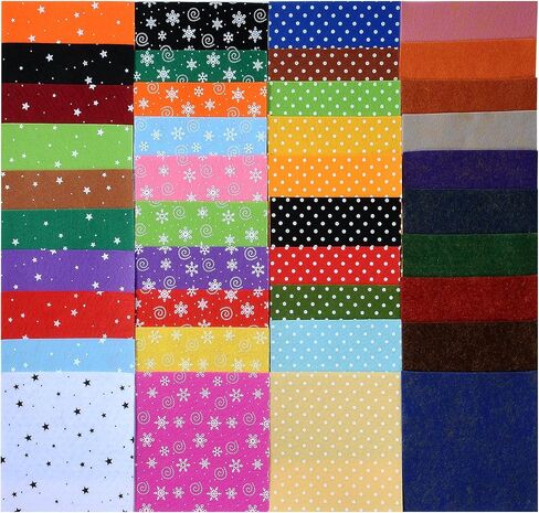 DIY Polyester Patterned Felt Fabric Squares Sheets Assorted Colors 6x6 inch for Crafts, 1mm Thick 40Pcs in Saudi Arabia
