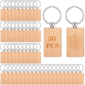 50 PCS فراغات مفاتيح خشبية ، نقش ليزر سلسلة مفاتيح سلسلة مفاتيح المستطيل الفارغ الفارغ الفار in Kuwait