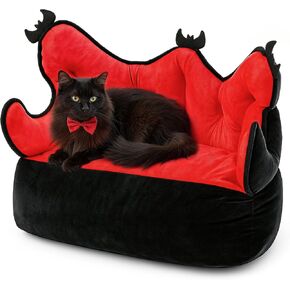 سرير القط ، قناة قوطية قابلة للحيوانات الأليفة سرير 24 بوصة للقطط الداخلية ، أريكة الحيوانات الأليفة ، أسرة الكلاب القوطية ، ديكورات عيد الهالوين الأسود والأحمر in Kuwait