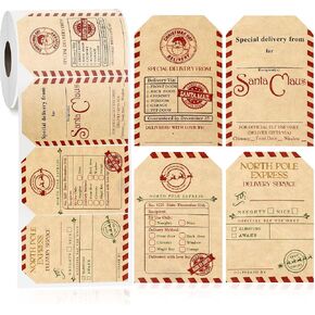 200 Pieces Christmas Kraft Paper Sticker Roll Santa Claus Stickers Self Adhesive Christmas Present Name Stickers Easy to Write Tags for Xmas Gift Wrapping, 2 x 3 Inch (Words Style) in Saudi Arabia
