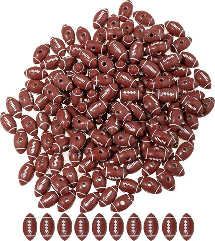 17mm Football Beads with Elastic Rope, Acrylic Sports Beads DIY Spacer for Bracelets Pens Rosaries Handmade Jewelry Making Accessories Craft Supplies (Rugby A) in Saudi Arabia