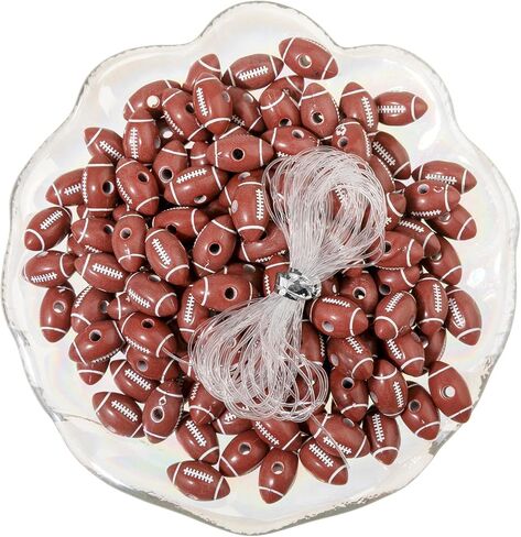 17mm Football Beads with Elastic Rope, Acrylic Sports Beads DIY Spacer for Bracelets Pens Rosaries Handmade Jewelry Making Accessories Craft Supplies (Rugby A) in Saudi Arabia
