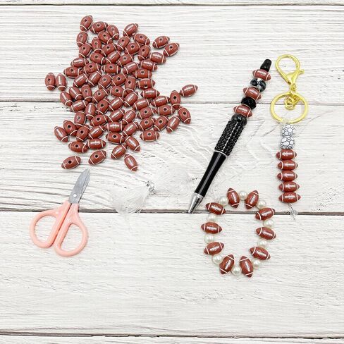17mm Football Beads with Elastic Rope, Acrylic Sports Beads DIY Spacer for Bracelets Pens Rosaries Handmade Jewelry Making Accessories Craft Supplies (Rugby A) in Saudi Arabia