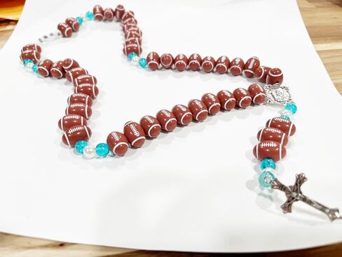 17mm Football Beads with Elastic Rope, Acrylic Sports Beads DIY Spacer for Bracelets Pens Rosaries Handmade Jewelry Making Accessories Craft Supplies (Rugby A) in Saudi Arabia
