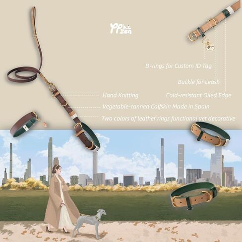 Premium Vegetable-tanned Genuine Leather Dog Collar, Personalized Fashion Dog Collars, For Small Medium Large Dogs(Fit Neck 8.7"-19.7"), Party Citywalk Travel Photography (Apricot with green, S) in Saudi Arabia