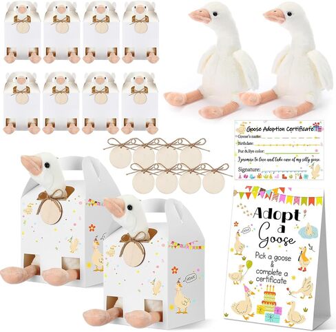 HyDren 33 Pcs Adopt Pet Party Favors Include Adoption Sign 8 Animal Adoption Certificate 8 Plush Pet Stuffed 8 Birthday Hats 8 White Paper Boxes for Adopt a Animal Birthday Party Favor(8 Goose) in Saudi Arabia