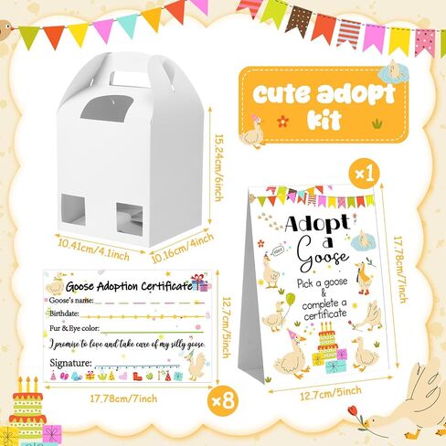 HyDren 33 Pcs Adopt Pet Party Favors Include Adoption Sign 8 Animal Adoption Certificate 8 Plush Pet Stuffed 8 Birthday Hats 8 White Paper Boxes for Adopt a Animal Birthday Party Favor(8 Goose) in Saudi Arabia