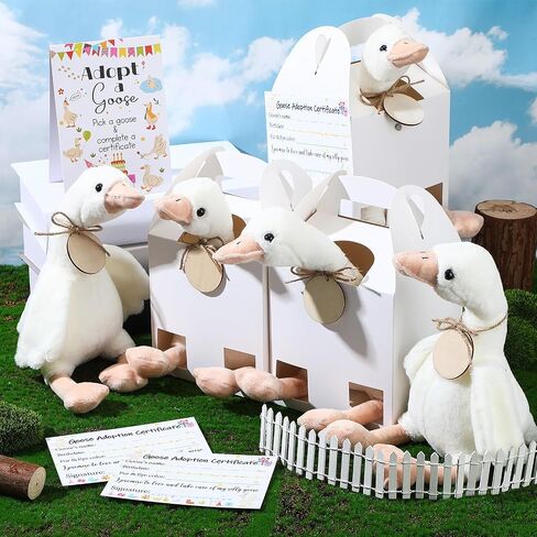 HyDren 33 Pcs Adopt Pet Party Favors Include Adoption Sign 8 Animal Adoption Certificate 8 Plush Pet Stuffed 8 Birthday Hats 8 White Paper Boxes for Adopt a Animal Birthday Party Favor(8 Goose) in Saudi Arabia