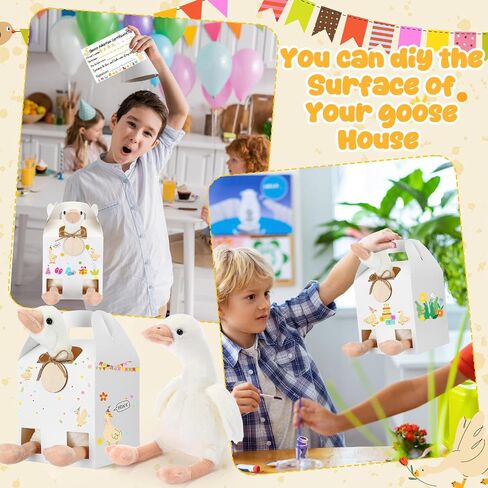 HyDren 33 Pcs Adopt Pet Party Favors Include Adoption Sign 8 Animal Adoption Certificate 8 Plush Pet Stuffed 8 Birthday Hats 8 White Paper Boxes for Adopt a Animal Birthday Party Favor(8 Goose) in Saudi Arabia
