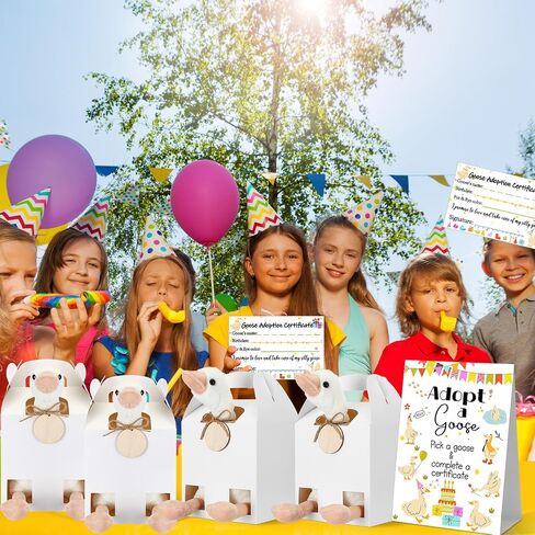 HyDren 33 Pcs Adopt Pet Party Favors Include Adoption Sign 8 Animal Adoption Certificate 8 Plush Pet Stuffed 8 Birthday Hats 8 White Paper Boxes for Adopt a Animal Birthday Party Favor(8 Goose) in Saudi Arabia