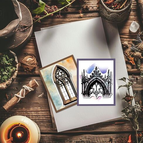GLOBLELAND 4 Sheets Gothic Architecture Clear Stamp for Scrapbooking Window Door Silicone Stamps Church Building Transparent Stamp Set for Card Making DIY Embossing Journaling in Saudi Arabia
