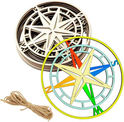 30 Pack 4 Inch Wood Compass Rose Cutouts Unfinished Wood Compass Rose Crafts Wooden Compass Rose Hanging Ornaments DIY Compass Rose Craft Gift Tags for Home Party Decoration in Saudi Arabia