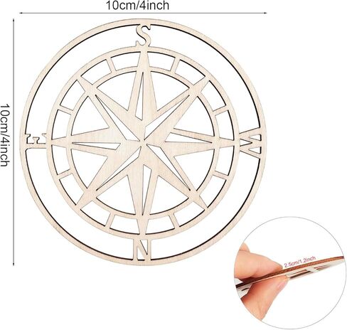 30 Pack 4 Inch Wood Compass Rose Cutouts Unfinished Wood Compass Rose Crafts Wooden Compass Rose Hanging Ornaments DIY Compass Rose Craft Gift Tags for Home Party Decoration in Saudi Arabia
