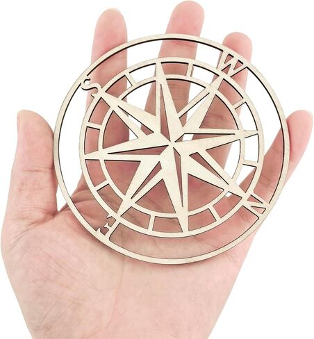 30 Pack 4 Inch Wood Compass Rose Cutouts Unfinished Wood Compass Rose Crafts Wooden Compass Rose Hanging Ornaments DIY Compass Rose Craft Gift Tags for Home Party Decoration in Saudi Arabia