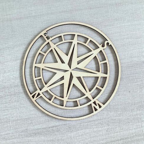 30 Pack 4 Inch Wood Compass Rose Cutouts Unfinished Wood Compass Rose Crafts Wooden Compass Rose Hanging Ornaments DIY Compass Rose Craft Gift Tags for Home Party Decoration in Saudi Arabia