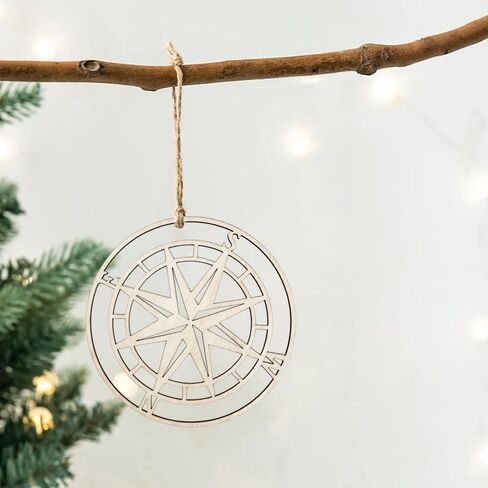 30 Pack 4 Inch Wood Compass Rose Cutouts Unfinished Wood Compass Rose Crafts Wooden Compass Rose Hanging Ornaments DIY Compass Rose Craft Gift Tags for Home Party Decoration in Saudi Arabia
