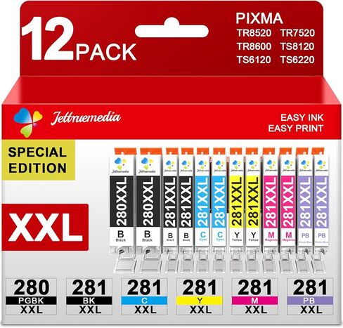 12 Pack 280XXL 281XXL Ink Cartridges Replacement for Canon PGI 280XXL/281XXL Ink Cartridges for Canon PIXMA TR8620a TR7520 TR8520 TS6120 TS6220 TS6320 TS8120 TS8220 TS9120 TS9520 TS9521C Printers in Kuwait