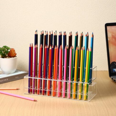 Bestyash Pen Holder Box - منظم مكتب بلاستيكي شفاف لعلامات الأقلام وفرش المكياج - 9.45 × 4.13 × 3.54 بوصة شاشة متعددة الاستخدامات للمكتب المنزلي in Saudi Arabia