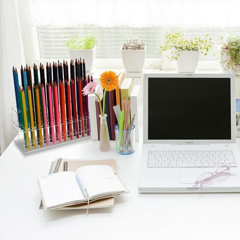 Bestyash Pen Holder Box - منظم مكتب بلاستيكي شفاف لعلامات الأقلام وفرش المكياج - 9.45 × 4.13 × 3.54 بوصة شاشة متعددة الاستخدامات للمكتب المنزلي in Saudi Arabia