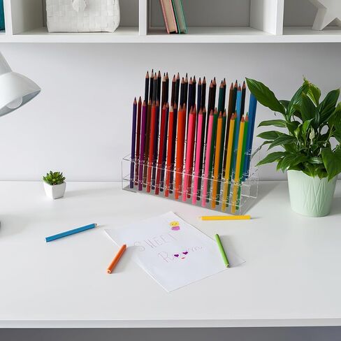 Bestyash Pen Holder Box - منظم مكتب بلاستيكي شفاف لعلامات الأقلام وفرش المكياج - 9.45 × 4.13 × 3.54 بوصة شاشة متعددة الاستخدامات للمكتب المنزلي in Saudi Arabia