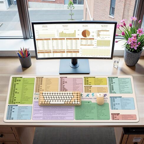 حصيرة مكتب غش Icasso التميز ، اختصارات وسادة الفأر Excel ، ممتدة XXL كبيرة غير قابلة للانزلاق مع الحواف المخيمة ، حصير لوحة المفاتيح لحامي سطح المكتب in Saudi Arabia
