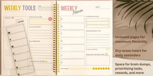 ADHD Planner- Large format 8.5 x 11 for Neurodivergent Minds: Undated Daily, Weekly, Monthly Organizer for Adults, Women, Teens, ADHD Student Organizer with Snap-In Dry-Erase Tool, Vegan Leather in Saudi Arabia