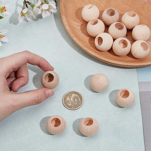 OLYCRAFT 30Pcs Wood Dowel Rod End Caps 0.9 Inch in Diameter Wooden Solid Crafting Beads Half Drilled 12mm/0.5 Inch Hole for Crafts Round Unfinished Natural Wood Ball for Arts and Crafts in Saudi Arabia
