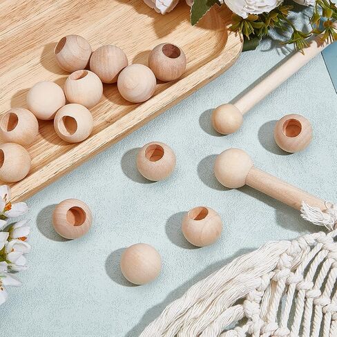 OLYCRAFT 30Pcs Wood Dowel Rod End Caps 0.9 Inch in Diameter Wooden Solid Crafting Beads Half Drilled 12mm/0.5 Inch Hole for Crafts Round Unfinished Natural Wood Ball for Arts and Crafts in Saudi Arabia