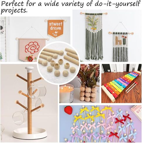 OLYCRAFT 30Pcs Wood Dowel Rod End Caps 0.9 Inch in Diameter Wooden Solid Crafting Beads Half Drilled 12mm/0.5 Inch Hole for Crafts Round Unfinished Natural Wood Ball for Arts and Crafts in Saudi Arabia