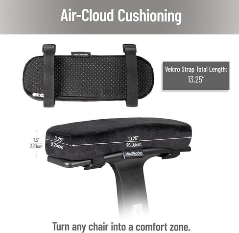 Mind Reader Air-Cloud Memory Foam Armrest Pads, Office & Gaming Chair Arm Rests, Elbow Support with Washable Cover, Black in Saudi Arabia