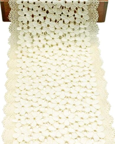 5 Yards Forget-me-not Floral Lace Ribbon Stretchy Embroidered Tulle Lace Trimming Fabric for Hair Accessories Sewing Crafts Wedding Party Decorations (Beige) in Kuwait