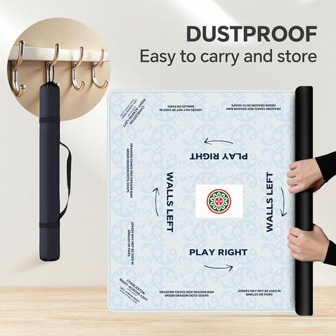 Mahjong Mat (32.4 × 32.4 بوصة) ، Mahjong Mat للطاولة مع حقيبة حمل ، مضاد للانزلاق ، غطاء طاولة تقليل الضوضاء مع القواعد الأمريكية للمهجونغ ، البوكر ، ألعاب الطاولة ، الدومينو ، وألعاب البطاقات الأخرى ، (الأزرق) in Kuwait