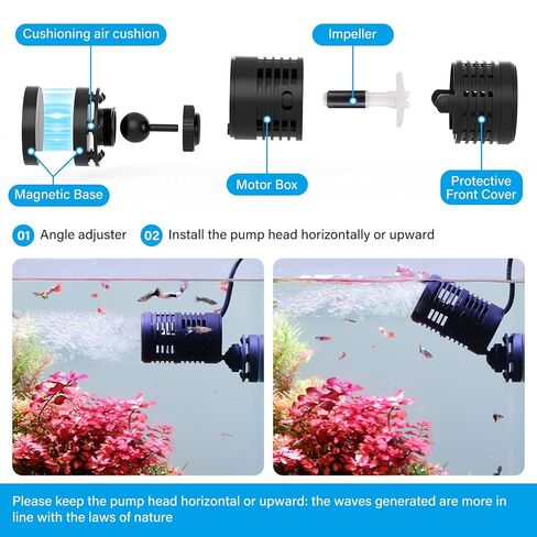 hygger Aquarium Wavemaker Pump with LED Controller: Ultra-quiet Submersible Power Head with Magnetic Base-Circulation water Pump for Freshwater Saltwater Tank in Saudi Arabia